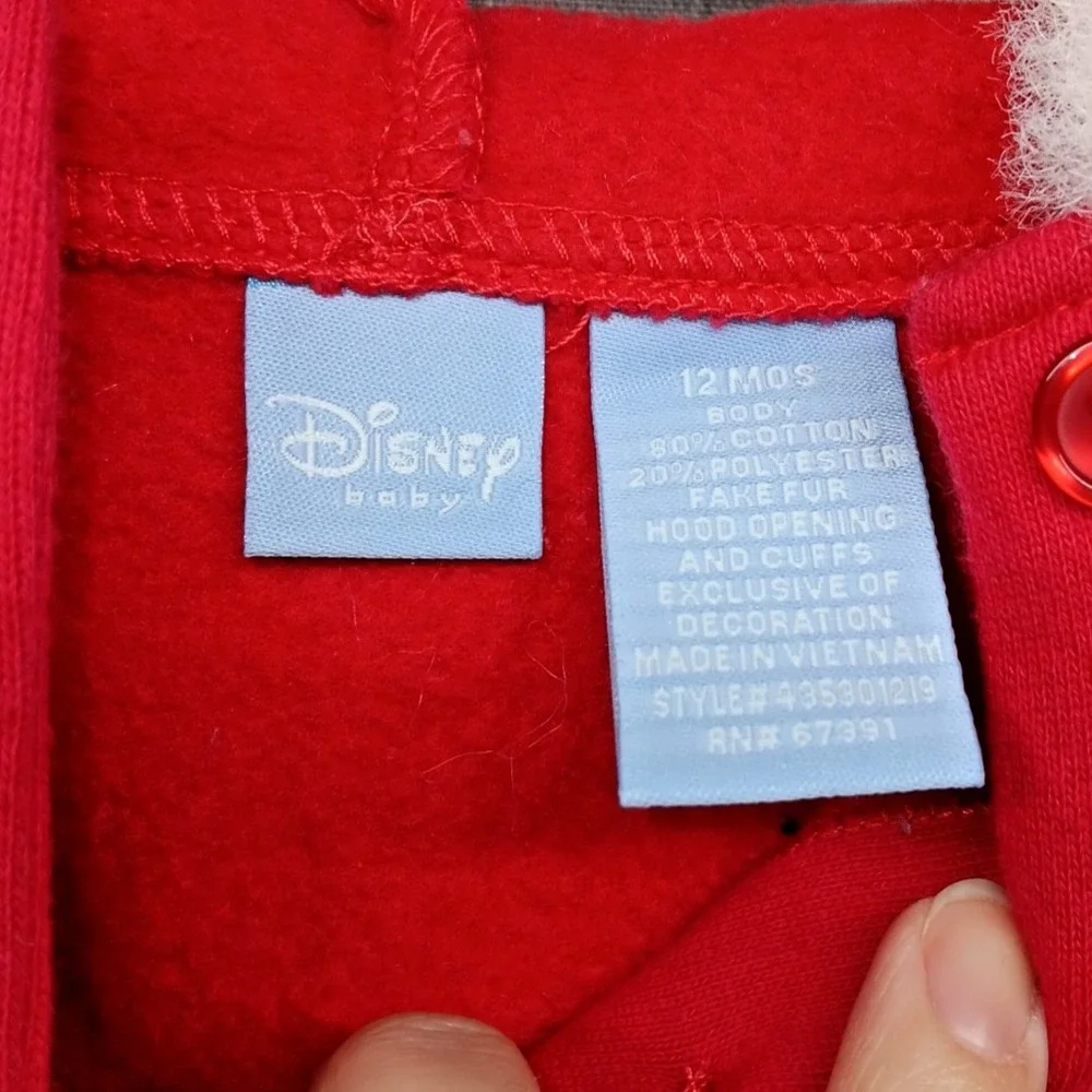 Disney Minnie Mouse Christmas Dress Winter Hooded Holiday Red Toddler‎ 12 Months